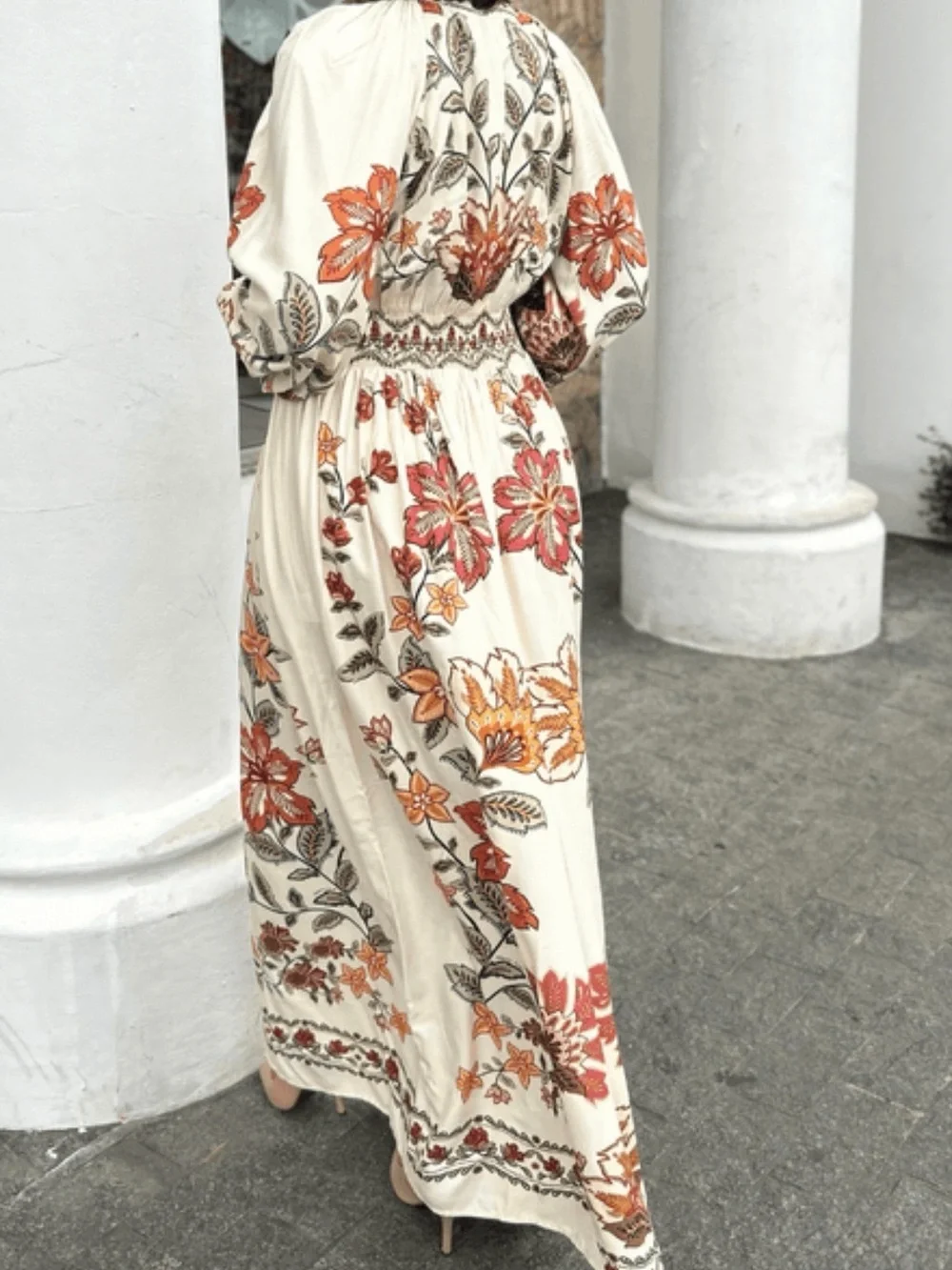 FARM Rio White Maxi Dress with Orange and Green Floral  Size S